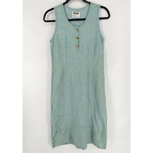 Flax 100% Linen Blue Sleeveless Lagenlook Midi Dress P 4-6 EUC